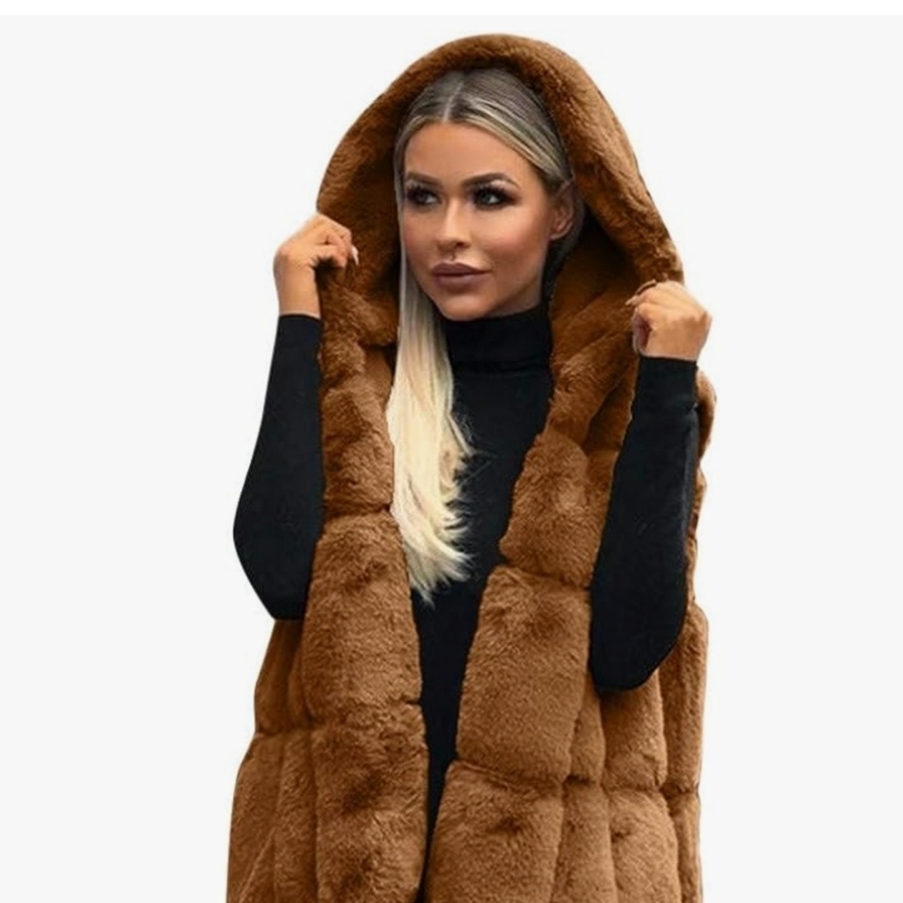 Joseph Ribkoff Fur Vest Cognac Color Size Large
